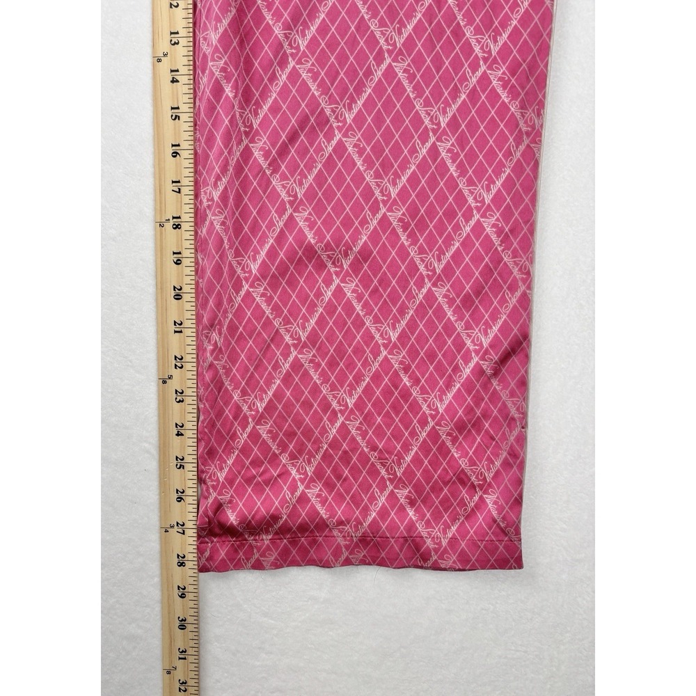 Victoria's Secret Women's Small Satin Pajama Pants Pink Check Script Logo - Picture 8 of 9